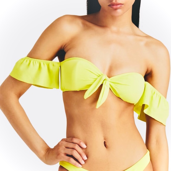 EBERJEY | M | Lola Pique Flutter Off Shoulder Bikini Top Electric Lime Green NWT - Picture 10 of 10